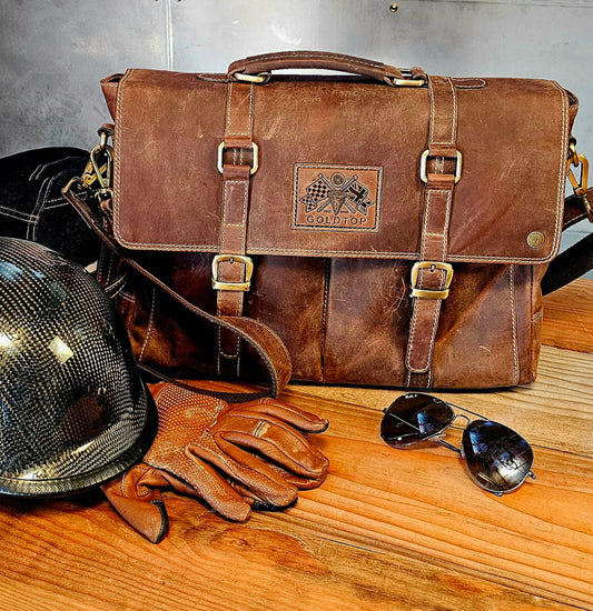 Gold Top: Leather Messenger Bag - Tobacco